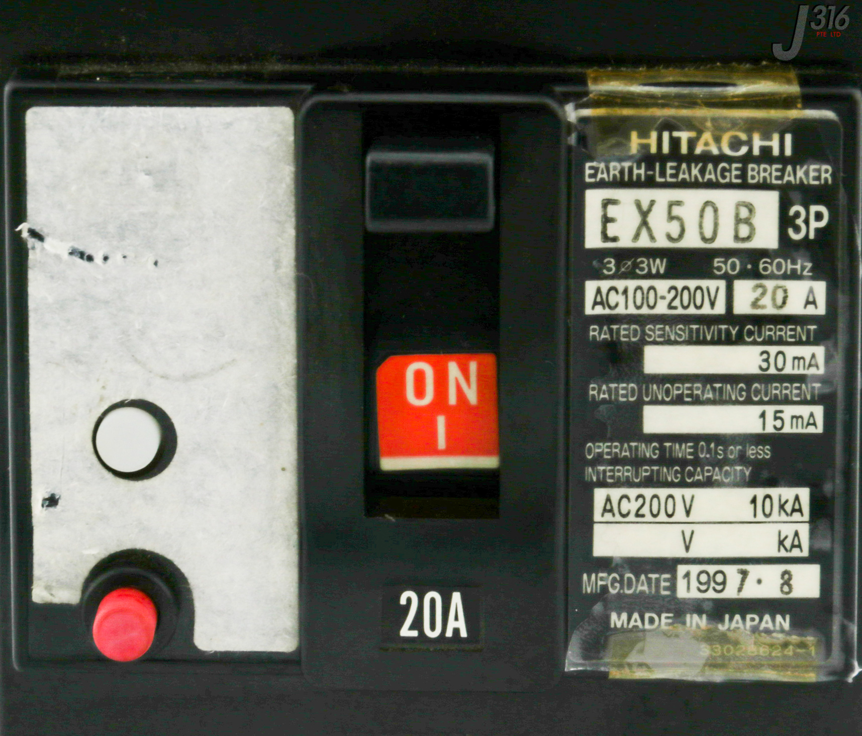 29589 HITACHI EARTH-LEAKAGE BREAKER, 3 POLE, AC100-200V, 20A EX50B